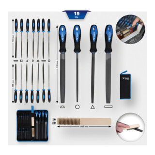 Brilliant Tools Serie di lime con spazzola lime, 19pz.