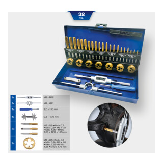 Brilliant Tools Serie di utensili per filettare TiN, 32pz.