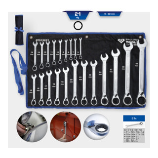 Brilliant Tools Set di chiavi a cricchetto, 21pz., reversibili, 6-32mm