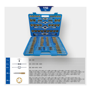 Brilliant Tools Set di utensili per maschiatura TiN, 110pz.