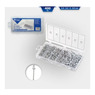 Brilliant Tools Sortiment Blindnieten, 400-tlg, 2, 4 - 3, 2 - 4 - 4, 8 mm
