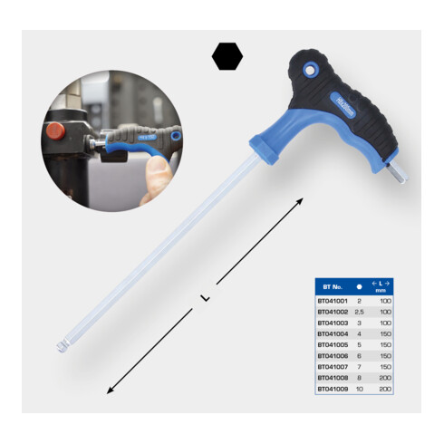 Brilliant Tools T-greep haakse kogelkopinusstiftsleutel 10,0 x 200 mm