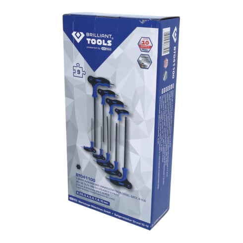 Brilliant Tools T-Griff-Kugelkopf-Innensechskant-Winkelstiftschlüssel-Satz, 9-tlg