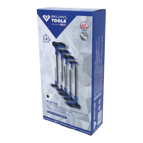 Brilliant Tools T-Griff-Kugelkopf-Innensechskant-Winkelstiftschlüssel-Satz, 9-tlg
