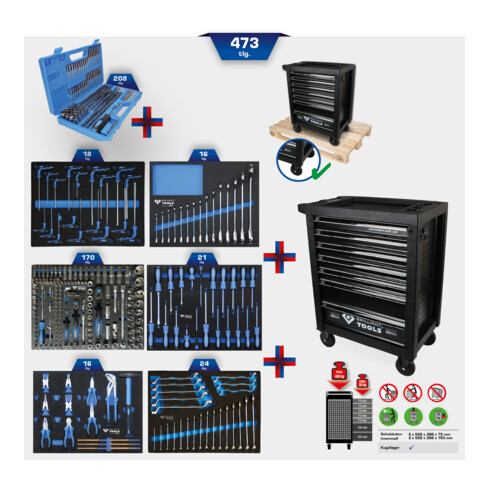 Brilliant Tools Werkstattwagen mit 7 Schubladen und 473 Werkzeugen