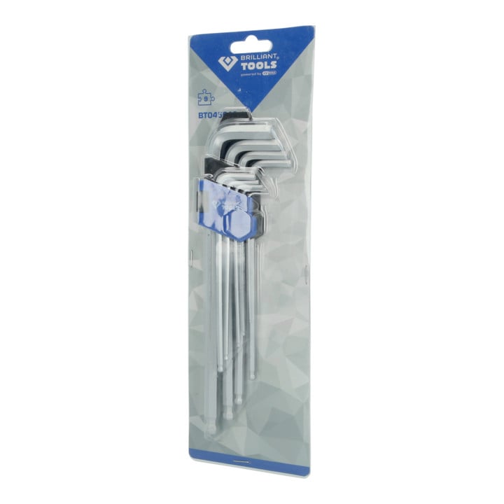 Brilliant Tools Winkelstiftschlüssel-Satz, 9-tlg, Innensechskant-Profil, lang