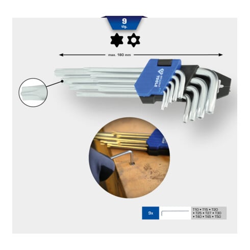 Brilliant Tools Winkelstiftschlüssel-Satz, 9-tlg, TX-Profil, kurz