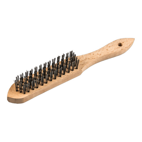 Brosse à main standard Klingspor nombre de rangées 4, 125 x 25 x 290 mm manche en bois 0,3 acier inoxydable