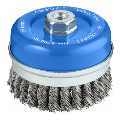 Brosse boisseau 100 mm à fils d'acier torsadés 100 mm, 0,5 mm, M14