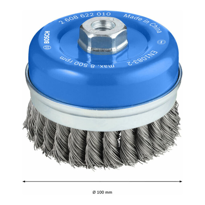 Brosse boisseau 100 mm à fils d'acier torsadés 100 mm, 0,5 mm, M14