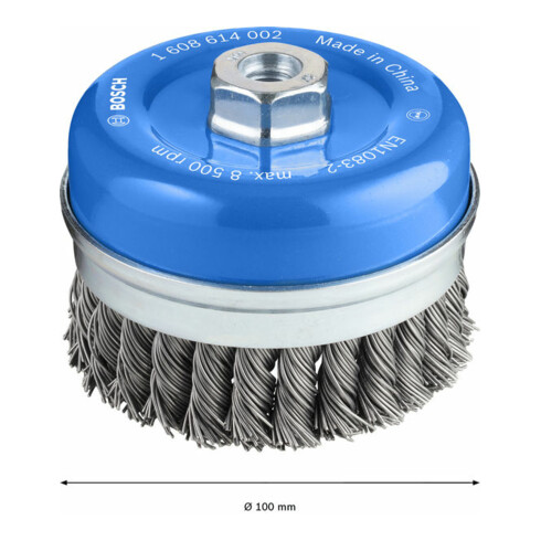Brosse boisseau 100 mm à fils d'acier torsadés 100 mm, 0,8 mm, M14