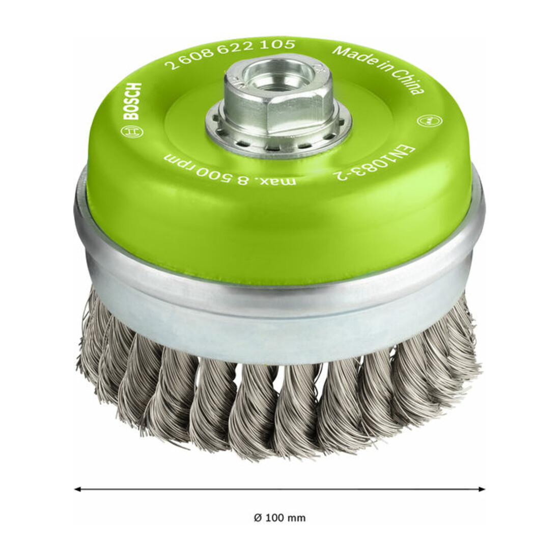 Brosse boisseau 100 mm à fils d'inox torsadés 100 mm, 0,35 mm, M14