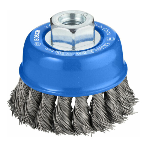 Brosse boisseau 65 mm à fils d'acier torsadés 65 mm, 0,35 mm, M14