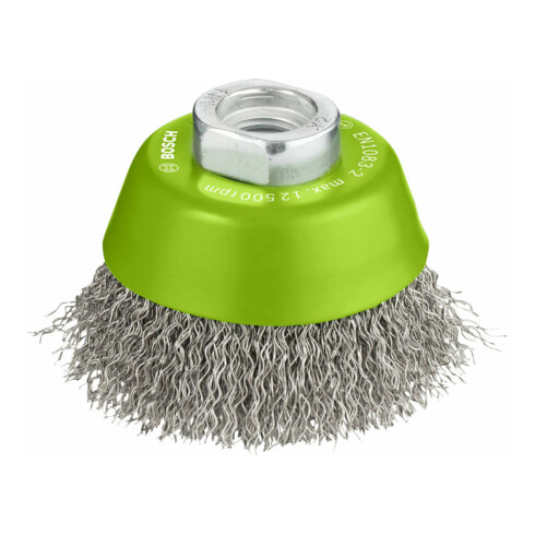 Brosse boisseau 65 mm à fils d'inox ondulés 65 mm, 0,3 mm, M14