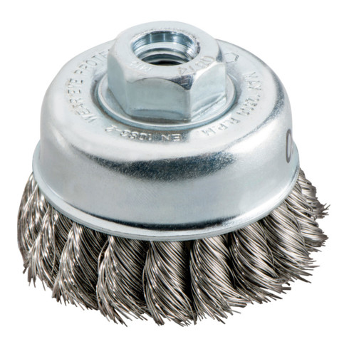Brosse boisseau 65x0,35 mm/ M 14, fil en acier inoxydable, torsadé, inoxydable, épaisseur de fil 0,35 mm metabo