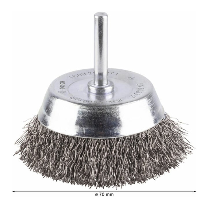 Brosse boisseau 70 mm à fils d'acier ondulés 0,2 mm 70 mm, 0,2 mm