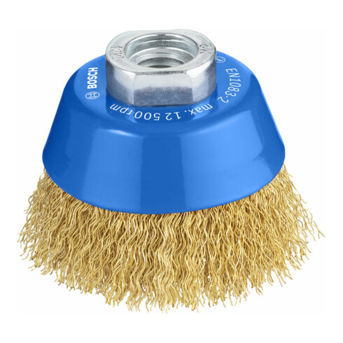 Brosse boisseau 70 mm à fils ondulés et laitonnés 70 mm, 0,3 mm, M14