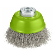 Brosse boisseau 75 mm à fils d'inox ondulés 75 mm, 0,3 mm, M14