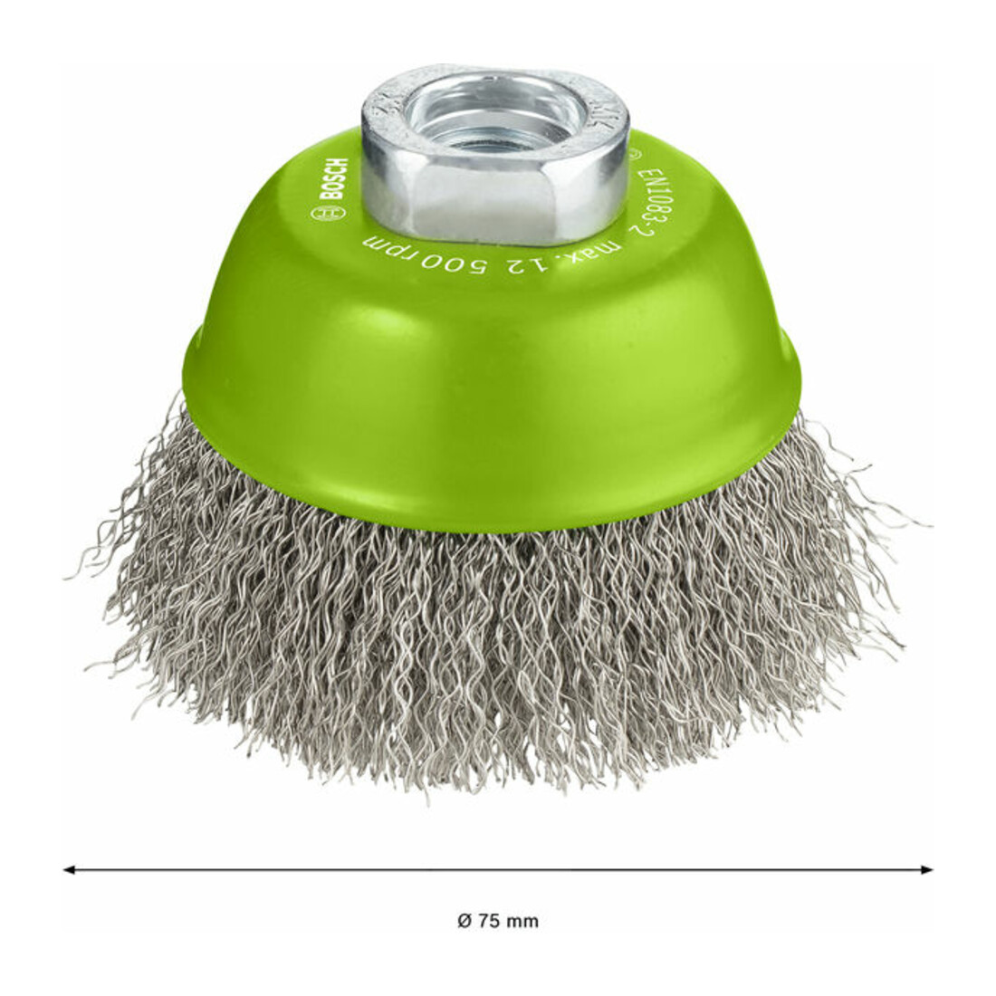 Brosse boisseau 75 mm à fils d'inox ondulés 75 mm, 0,3 mm, M14