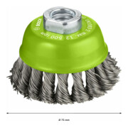 Brosse boisseau 75 mm à fils d'inox torsadés 75 mm, 0,5 mm, M14-4
