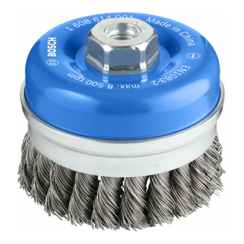 Brosse boisseau 90 mm à fils d'acier torsadés 90 mm, 0,5 mm, M14