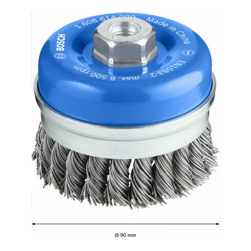 Brosse boisseau 90 mm à fils d'acier torsadés 90 mm, 0,8 mm, M14