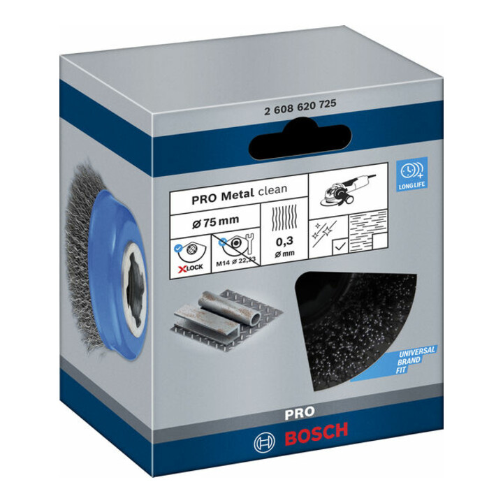 Brosse boisseau acier X-LOCK 75 fils ondulés 75 mm, 0,3 mm, X-LOCK