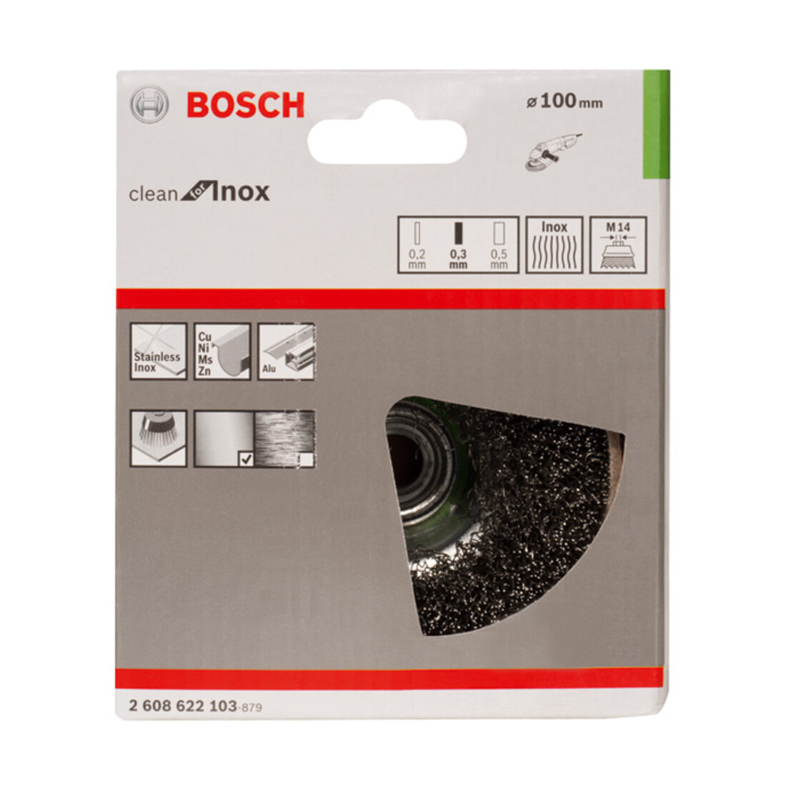 Brosse boisseau Bosch 100 mm à fils d'inox ondulés