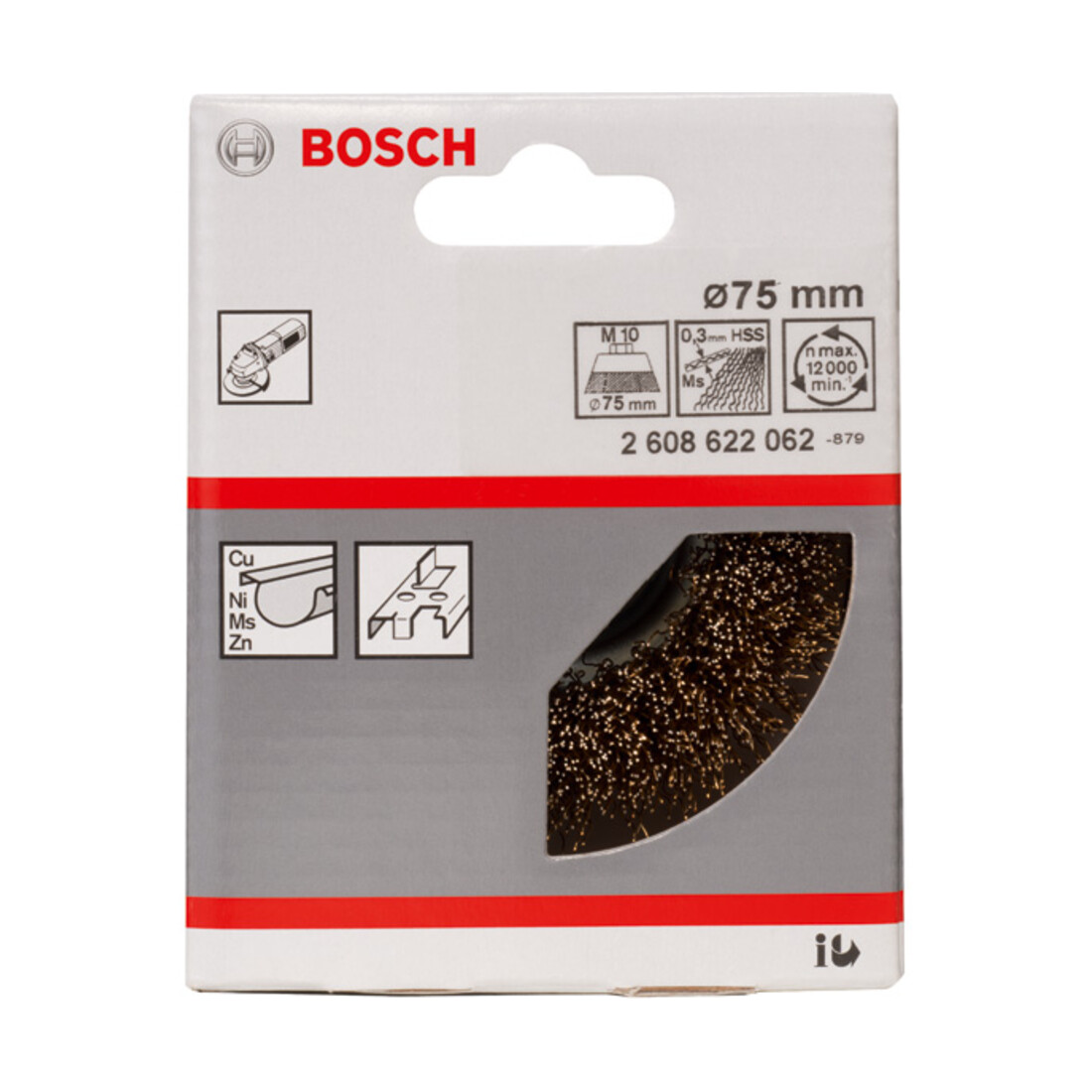 Brosse boisseau Bosch 75 mm à fils ondulés et laitonnés