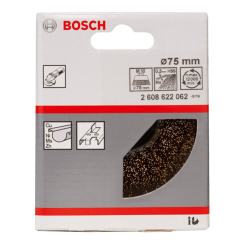 Brosse boisseau Bosch 75 mm à fils ondulés et laitonnés