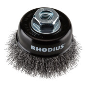 Brosse boisseau métallique Rhodius STBW avec fil d'acier ondulé pour utilisation sur meuleuses d'angle, 75 x 23 x M14 mm-3