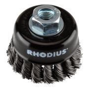 Brosse boisseau métallique Rhodius STBZ avec fil d'acier torsadé pour utilisation sur meuleuses d'angle, 65 x 20 x M14 mm-3