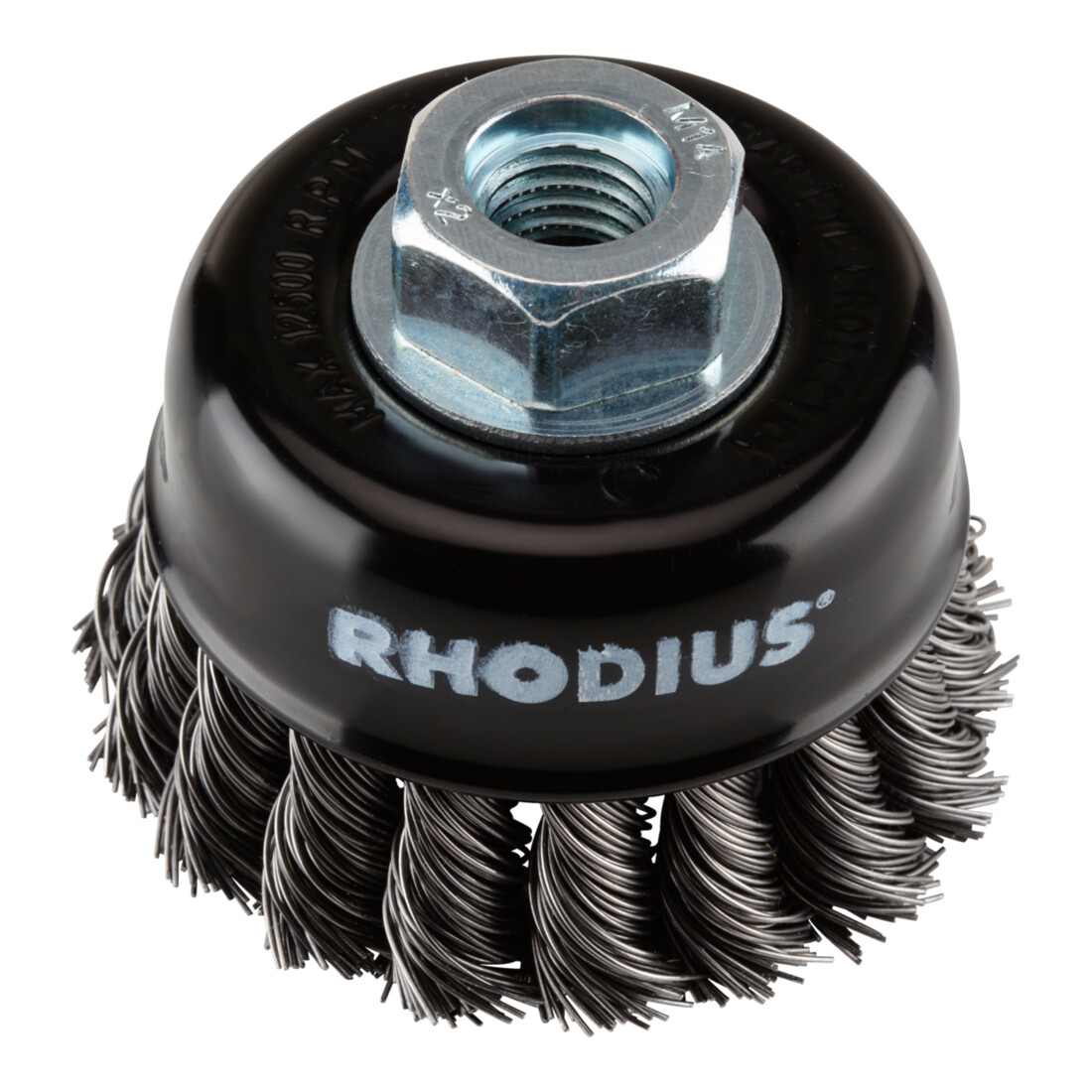Brosse boisseau métallique Rhodius STBZ avec fil d'acier torsadé pour utilisation sur meuleuses d'angle, 65 x 20 x M14 mm