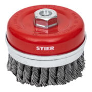 Brosse boisseau STIER Ø 100 mm STIER, M14, 0,8 mm, torsadée, acier