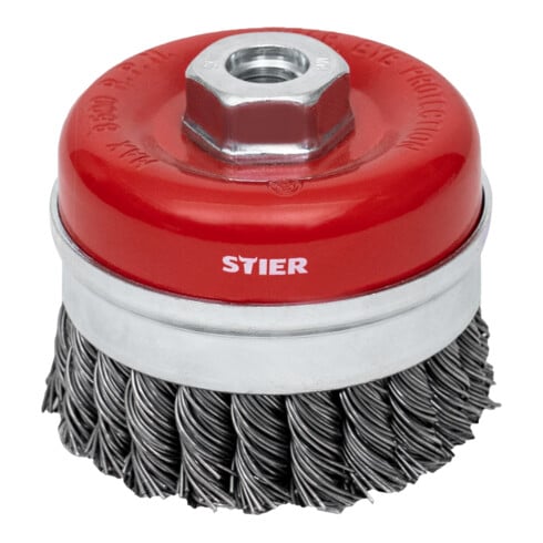 Brosse boisseau STIER Ø 80 mm, M14, 0,8 mm, torsadée, acier