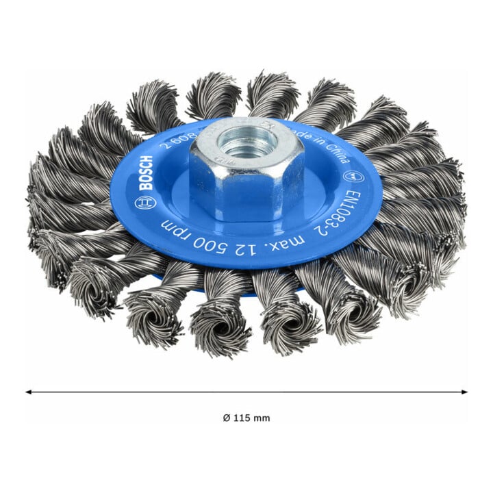 Brosse circulaire 115 mm à fils d'acier torsadés 115 mm, 0,5 mm, 12 mm, M14