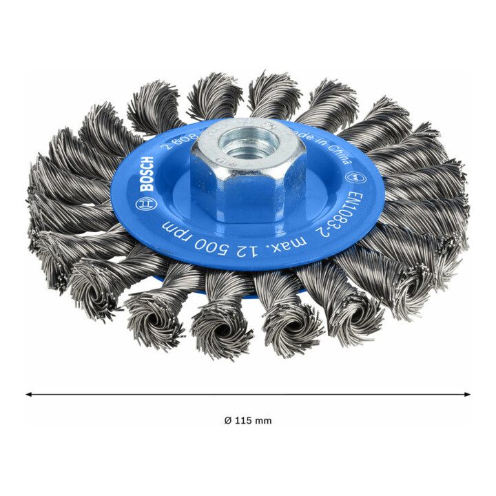 Brosse circulaire 115 mm à fils d'acier torsadés 115 mm, 0,5 mm, 12 mm, M14