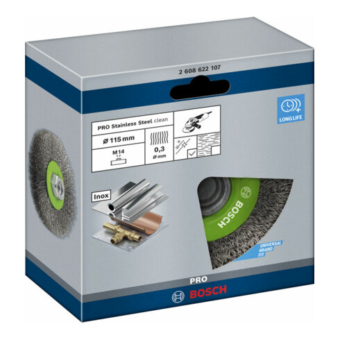 Brosse circulaire 115 mm à fils d’inox ondulés 115 mm, 0,3 mm, M14