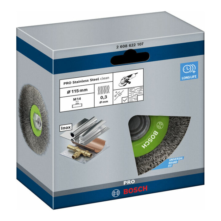 Brosse circulaire 115 mm à fils d’inox ondulés 115 mm, 0,3 mm, M14