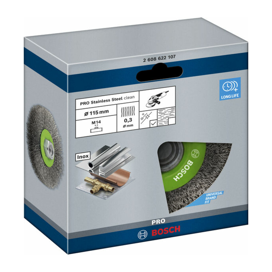 Brosse circulaire 115 mm à fils d’inox ondulés 115 mm, 0,3 mm, M14