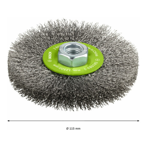 Brosse circulaire 115 mm à fils d’inox ondulés 115 mm, 0,3 mm, M14