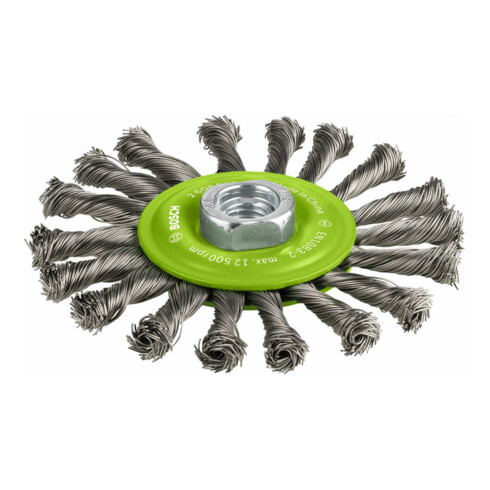 Brosse circulaire 115 mm à fils d'inox torsadés 115 mm, 0,5 mm, M14
