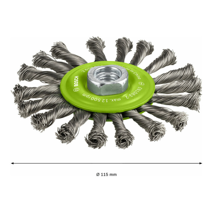 Brosse circulaire 115 mm à fils d'inox torsadés 115 mm, 0,5 mm, M14