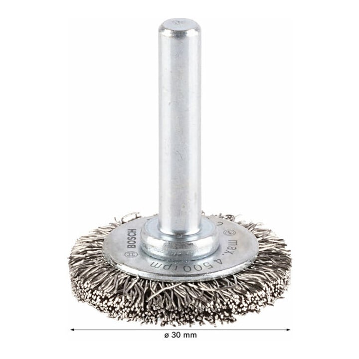 Brosse circulaire 30 mm à fils d'inox ondulés 0,3 mm 30 mm, 0,3 mm, 6 mm