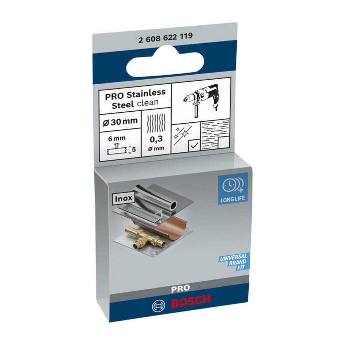 Brosse circulaire 30 mm à fils d'inox ondulés 0,3 mm 30 mm, 0,3 mm, 6 mm