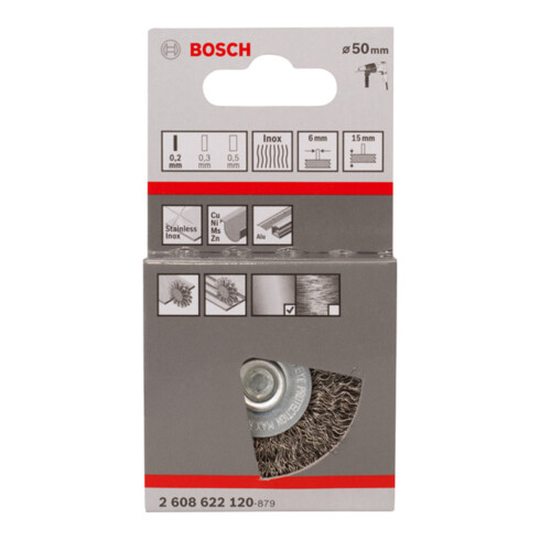 Brosse circulaire 50 mm à fils d'inox ondulés 0,2 mm 50 mm, 0,2 mm, 15 mm