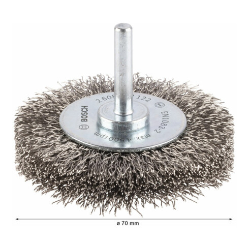 Brosse circulaire 70 mm à fils d'inox ondulés 0,3 mm 70 mm, 0,3 mm, 15 mm