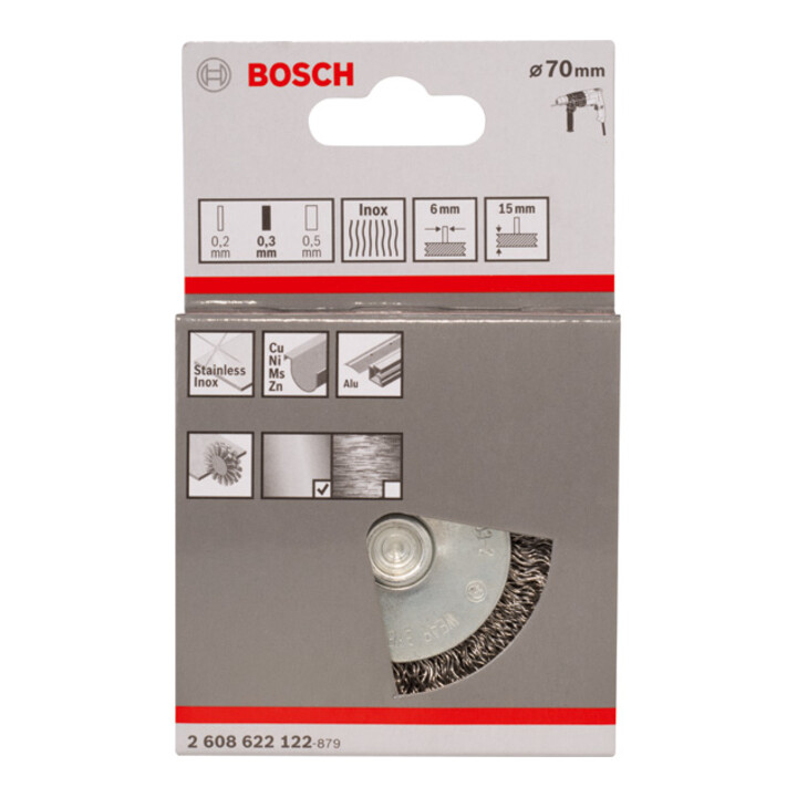 Brosse circulaire 70 mm à fils d'inox ondulés 0,3 mm 70 mm, 0,3 mm, 15 mm