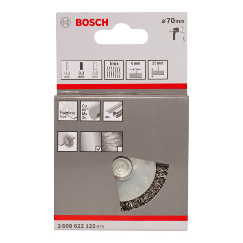 Brosse circulaire 70 mm à fils d'inox ondulés 0,3 mm 70 mm, 0,3 mm, 15 mm