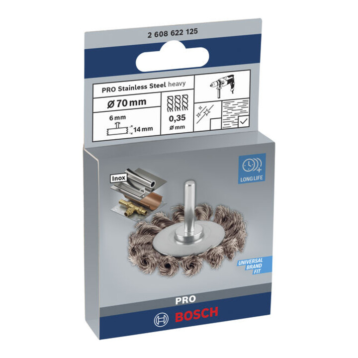 Brosse circulaire 70 mm à fils d'inox torsadés 0,35 mm 70 mm, 0,35 mm, 14 mm